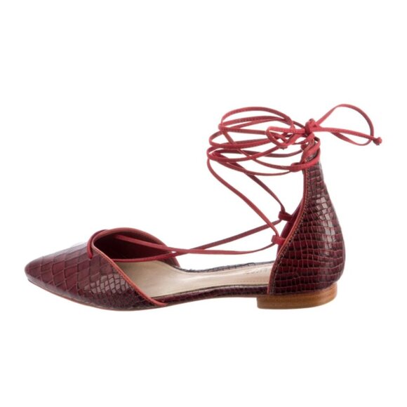 Schutz Neida Flats Lace Up D'Orsay Shoes Crocodile Embossed Red New Size 9 - Picture 1 of 10